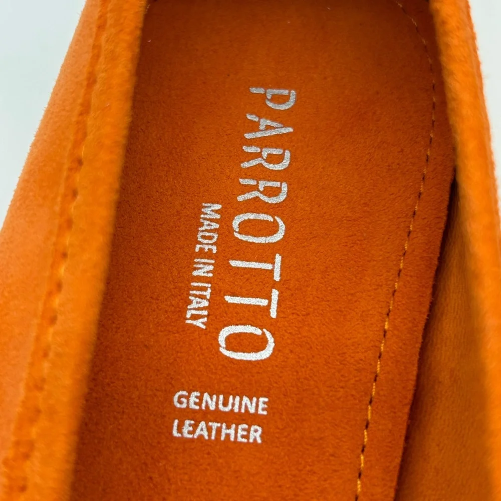 Women’s Parrotto Orange Suede Horsebit Loafers Italian Made EU 38 New In Box - Picture 9 of 11